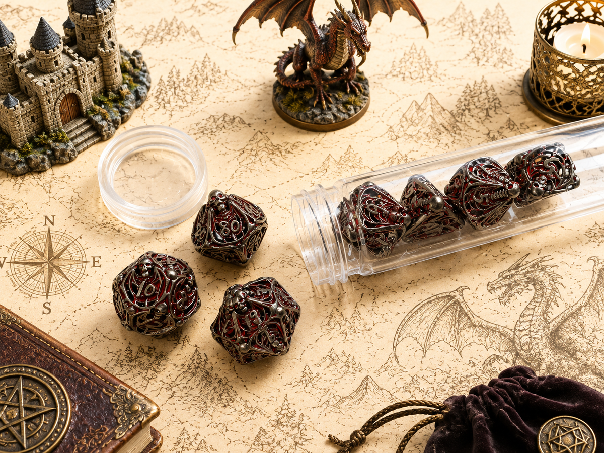 D&D Metal Dice Set – Dragon’s Blood | 7-Piece RPG Dice Set