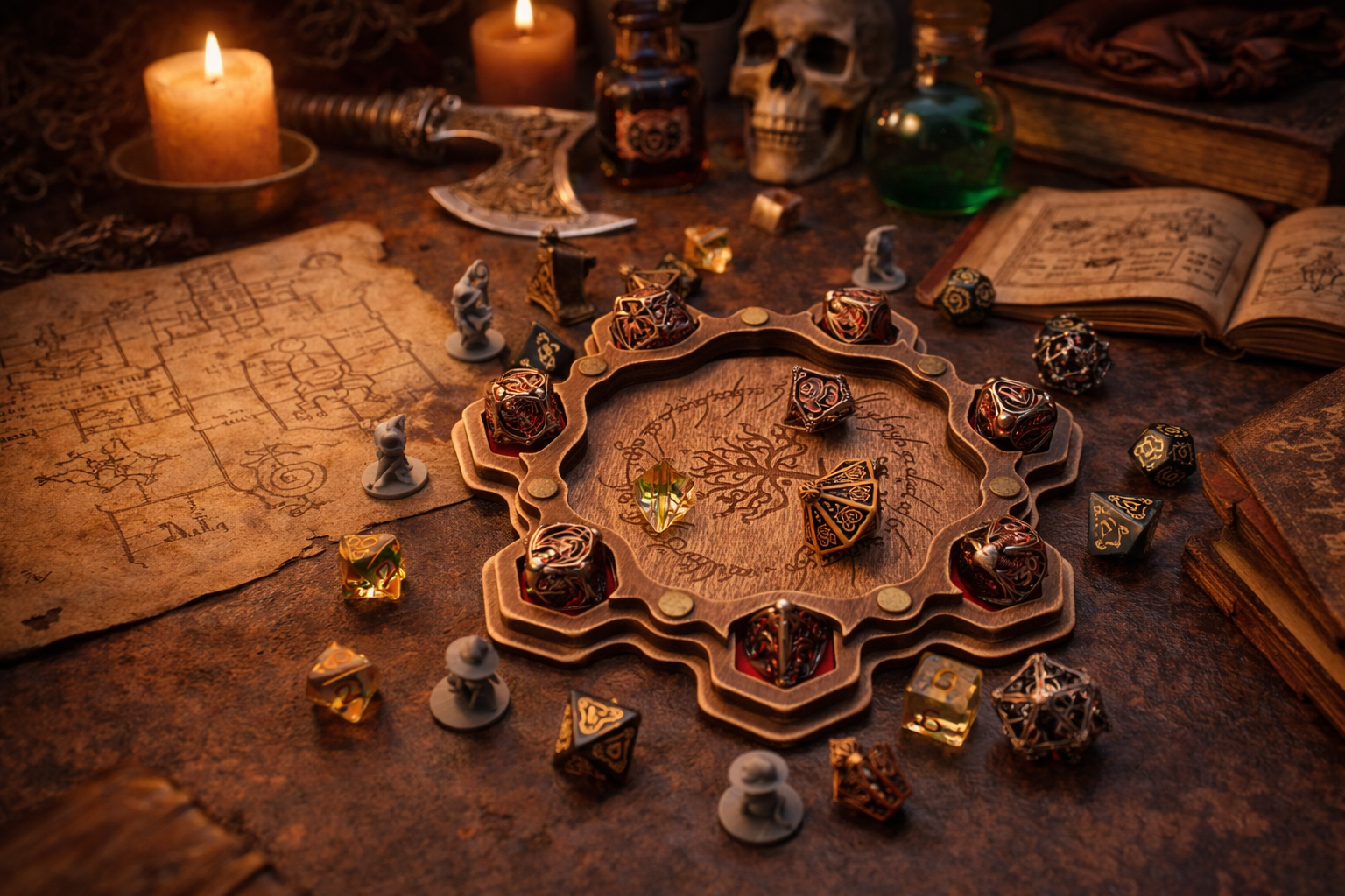 Customizable Dungeons & Dragons Dice Tray, Rustical wood Dnd organizer