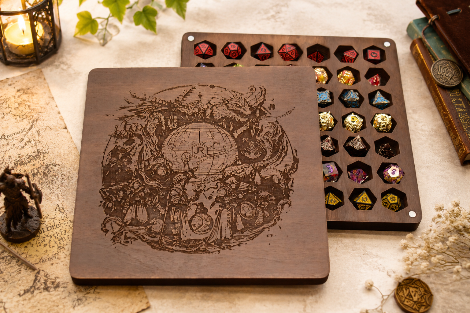 Personalized Wood Dice Box: Dungeons and Dragons 7-Set Storage