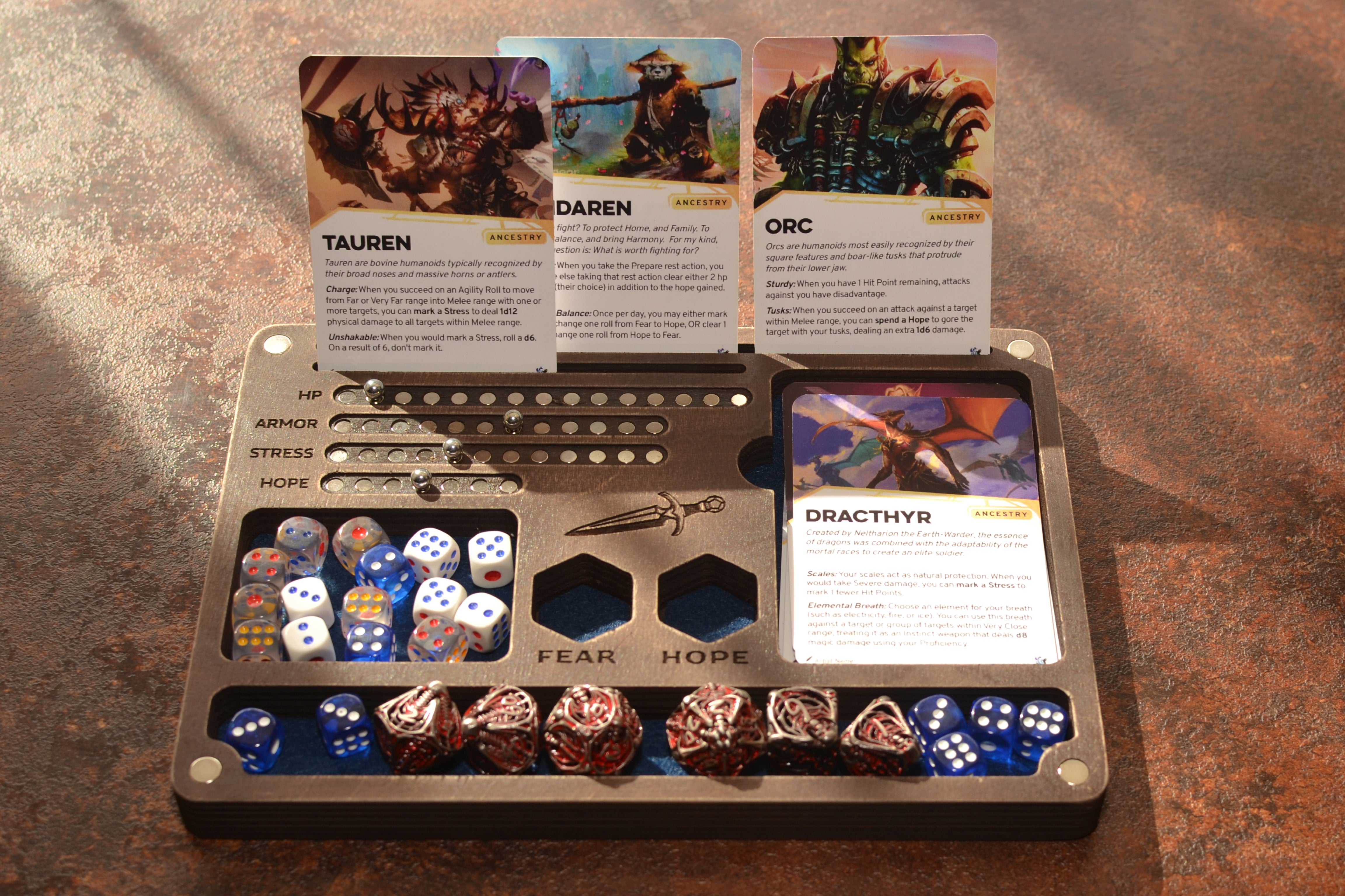 Handmade Daggerheart tray & Storage with built-in magnetic RPG tracker, Dnd accessories for Dungeon masters