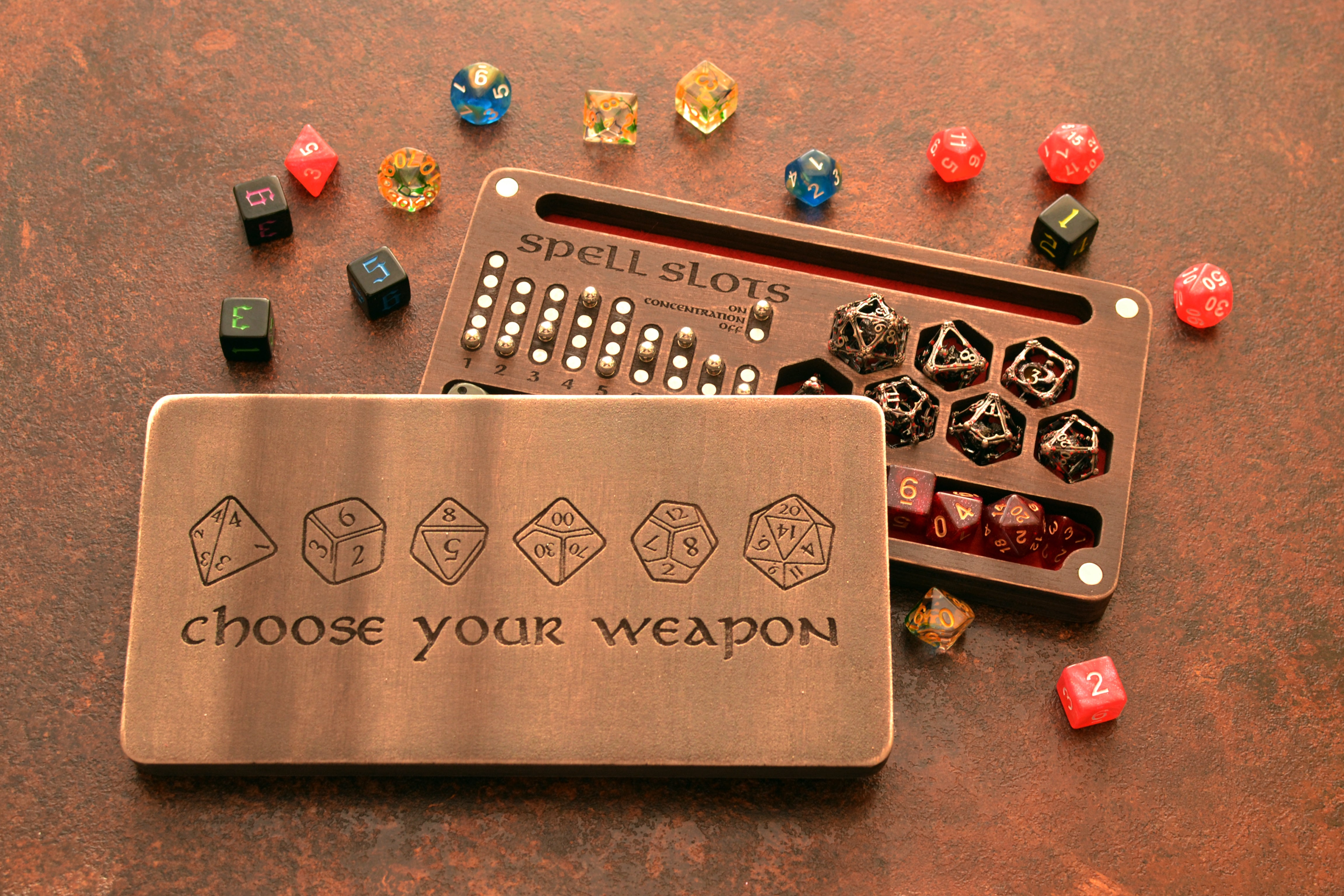Handcrafted Wyvern Dice Box and Tray: Rustic Wood Storage - Holds 2-3 Dice Sets