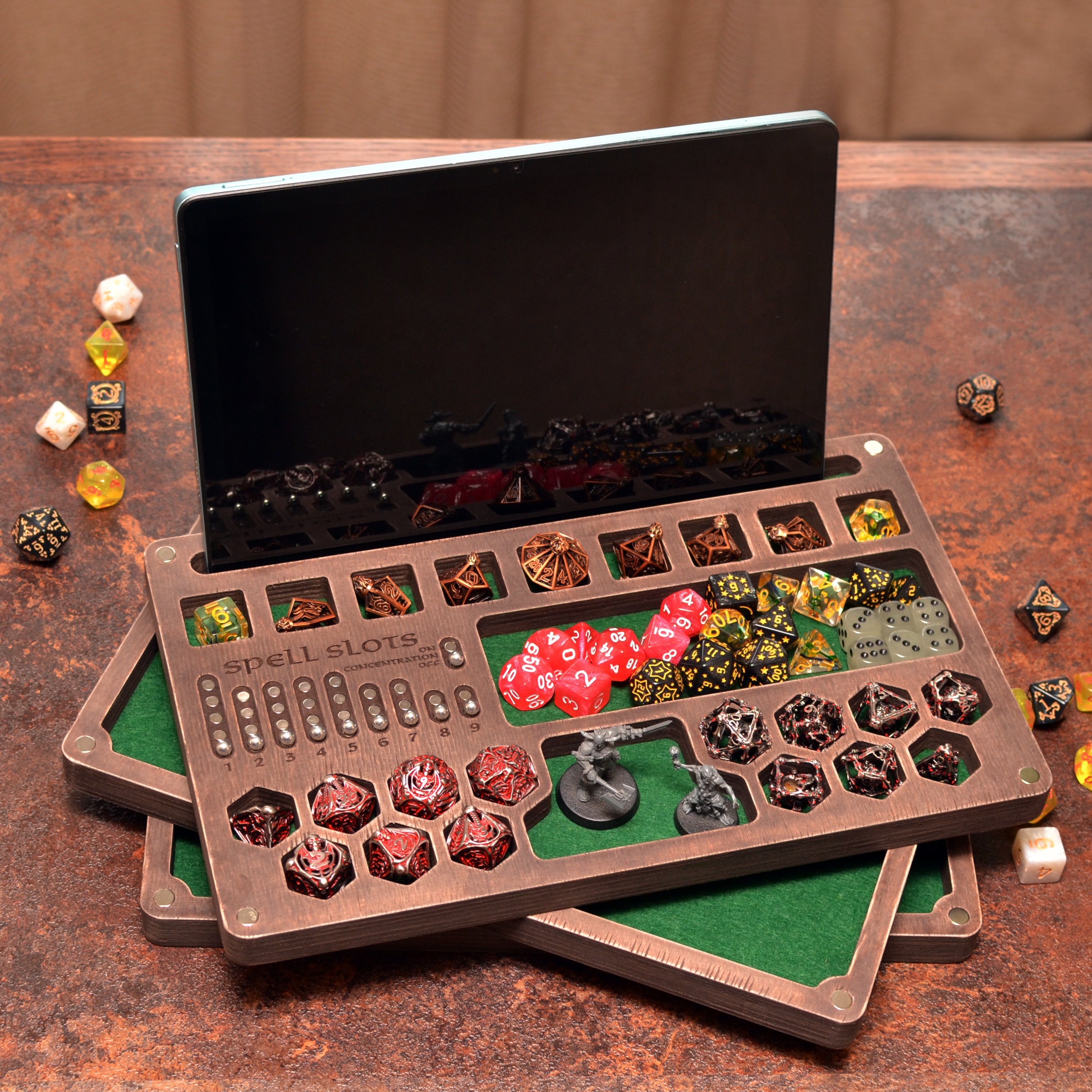 Personalized DnD Dice Box with Magnetic Spell Tracker, Custom dice vault