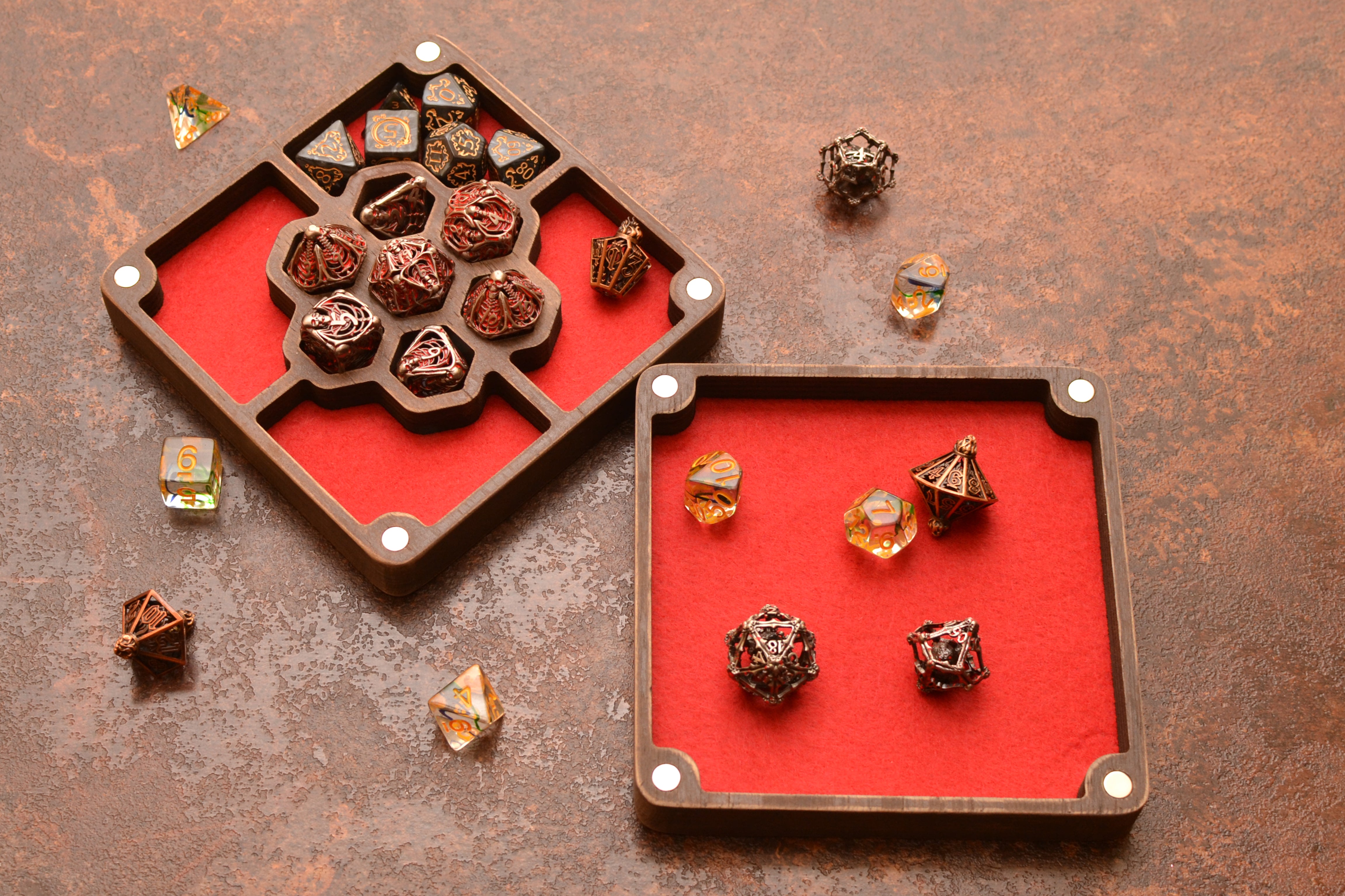 Customized Dnd dice box of wood for multiple sets, 5 sections dice storage