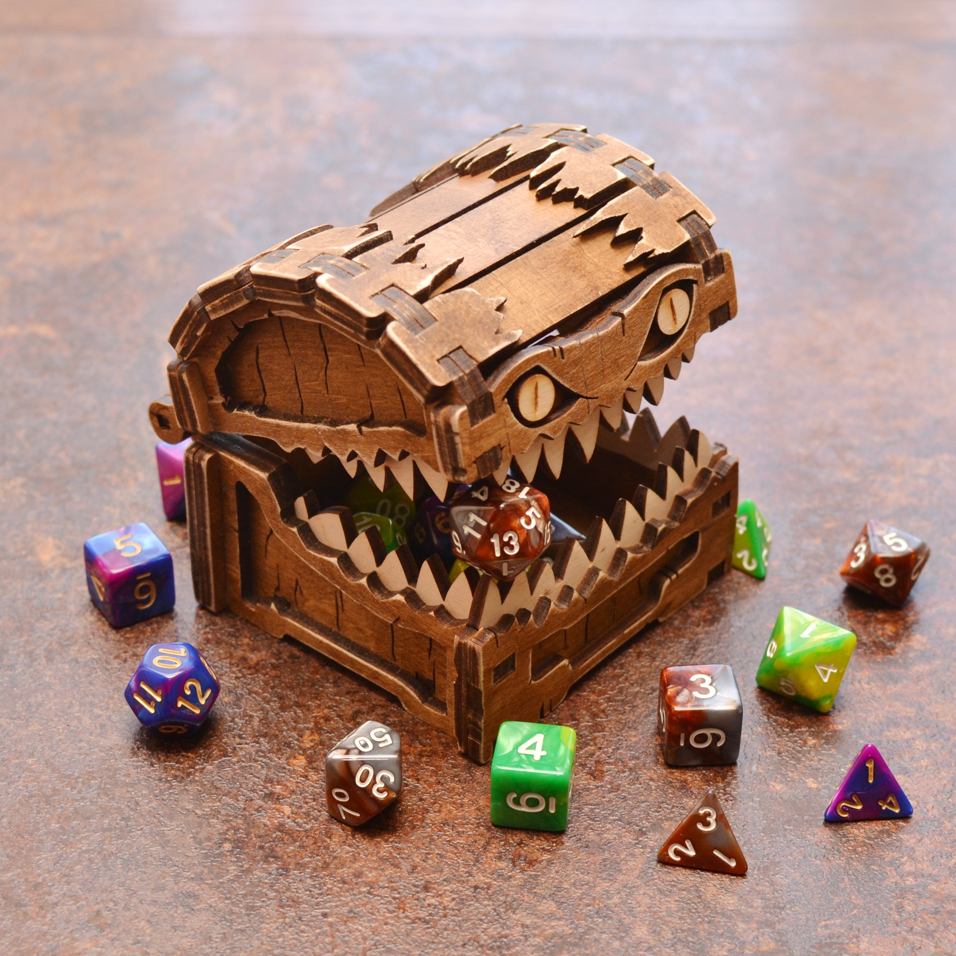 Dungeons and Dragons. Handcrafted Mimic Dice Box - Perfect Christmas Gift for Dungeons and Dragons Fans! Wooden Dice Jail.