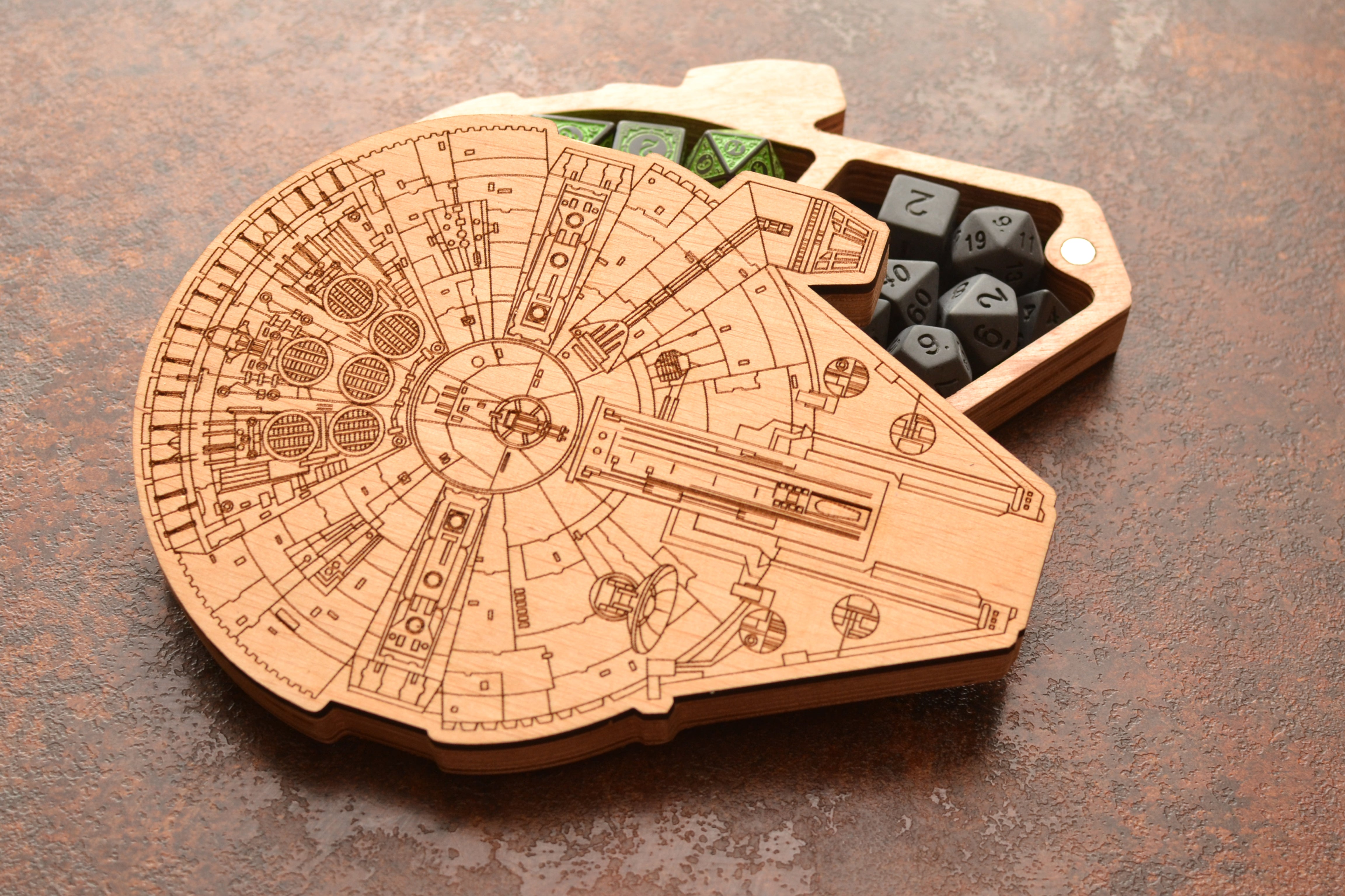 Star Ship Wood Dice Box Set: Custom Engraved Storage Tray