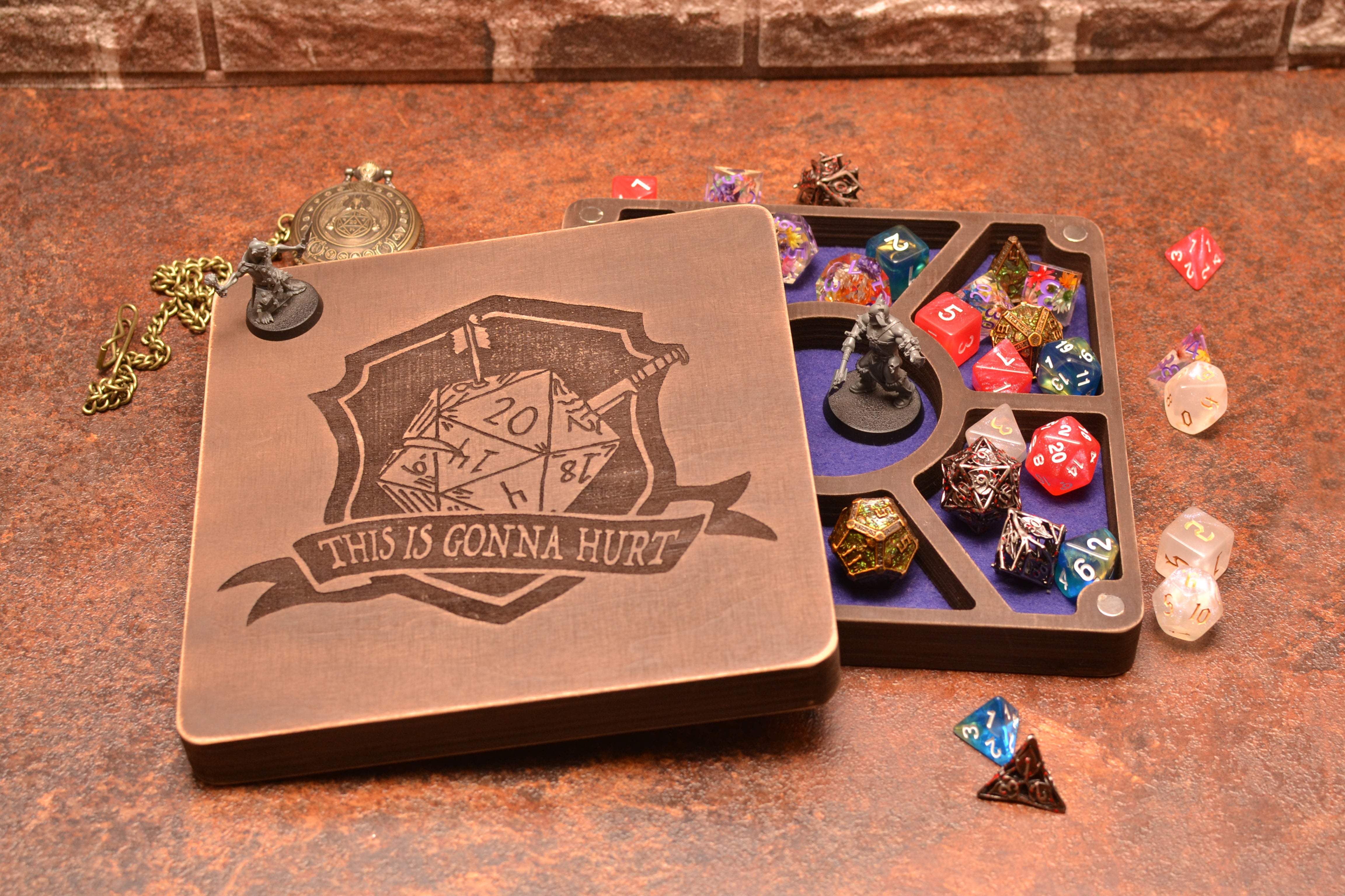 Personalized Wood Dice Box and Tray Set: Dungeons and Dragons Storage