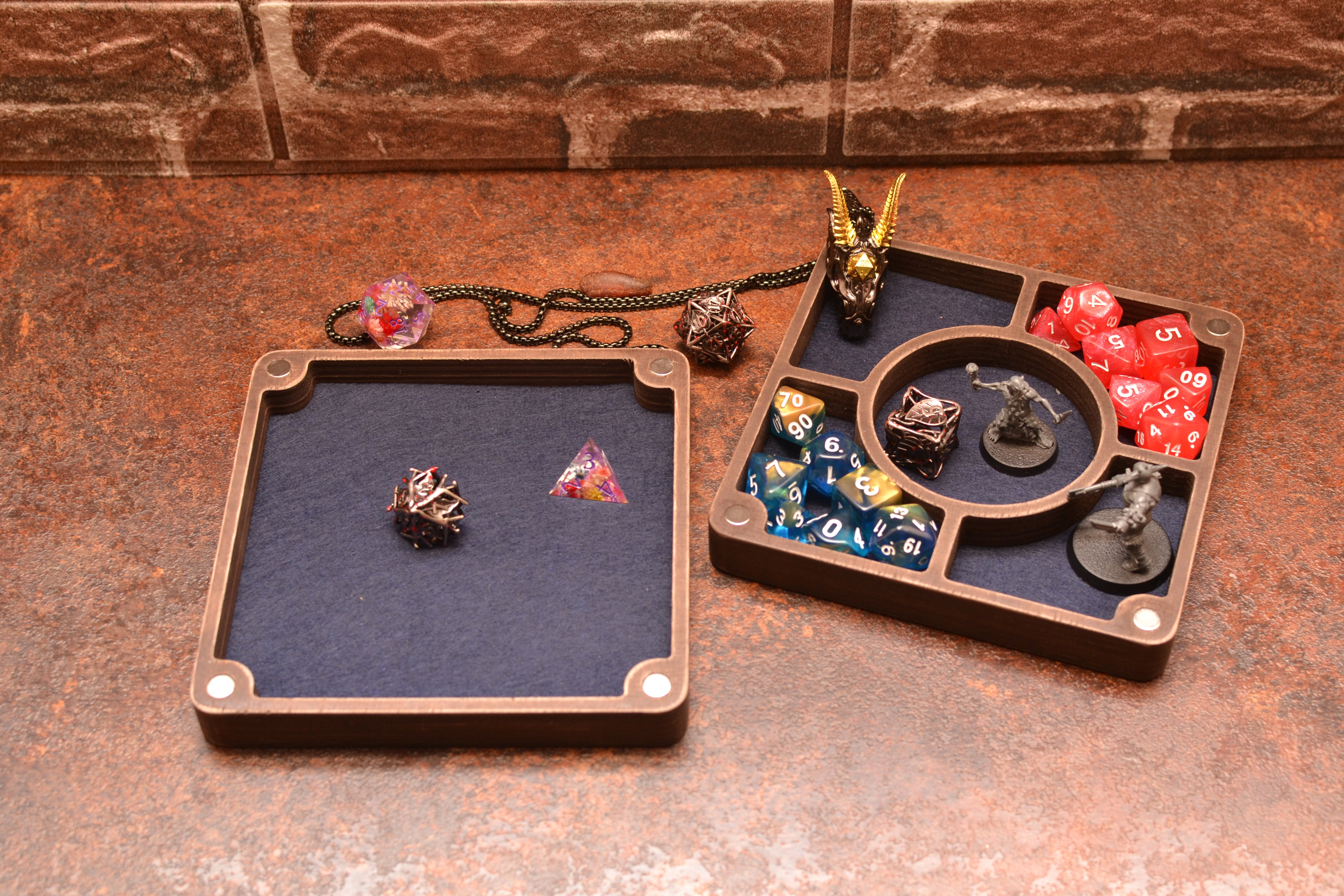 Customized Dnd dice box of wood for multiple sets, 5 sections dice storage.