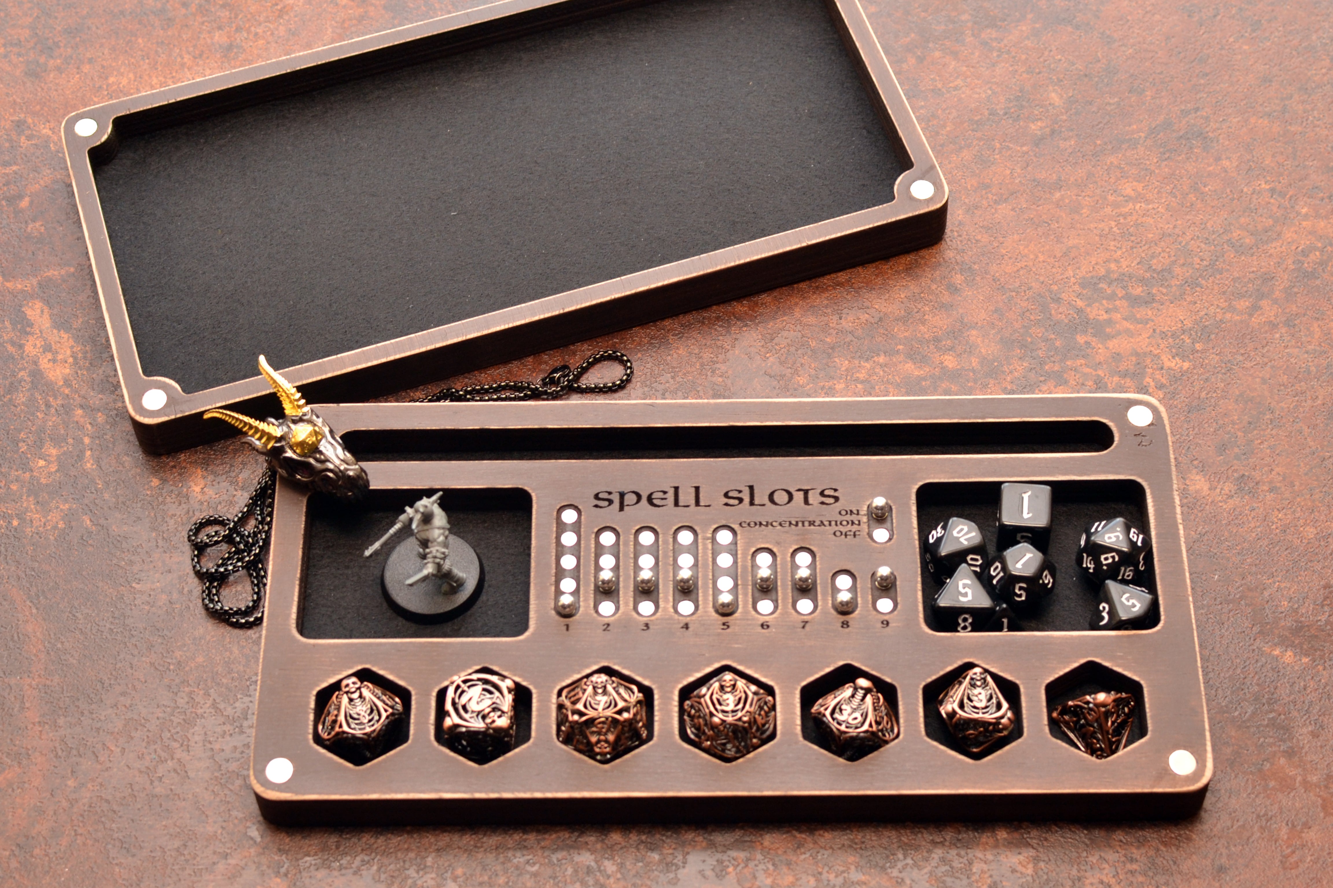 Personalized Wooden Dice Box with Magnetic Spell Slot Tracker for DnD