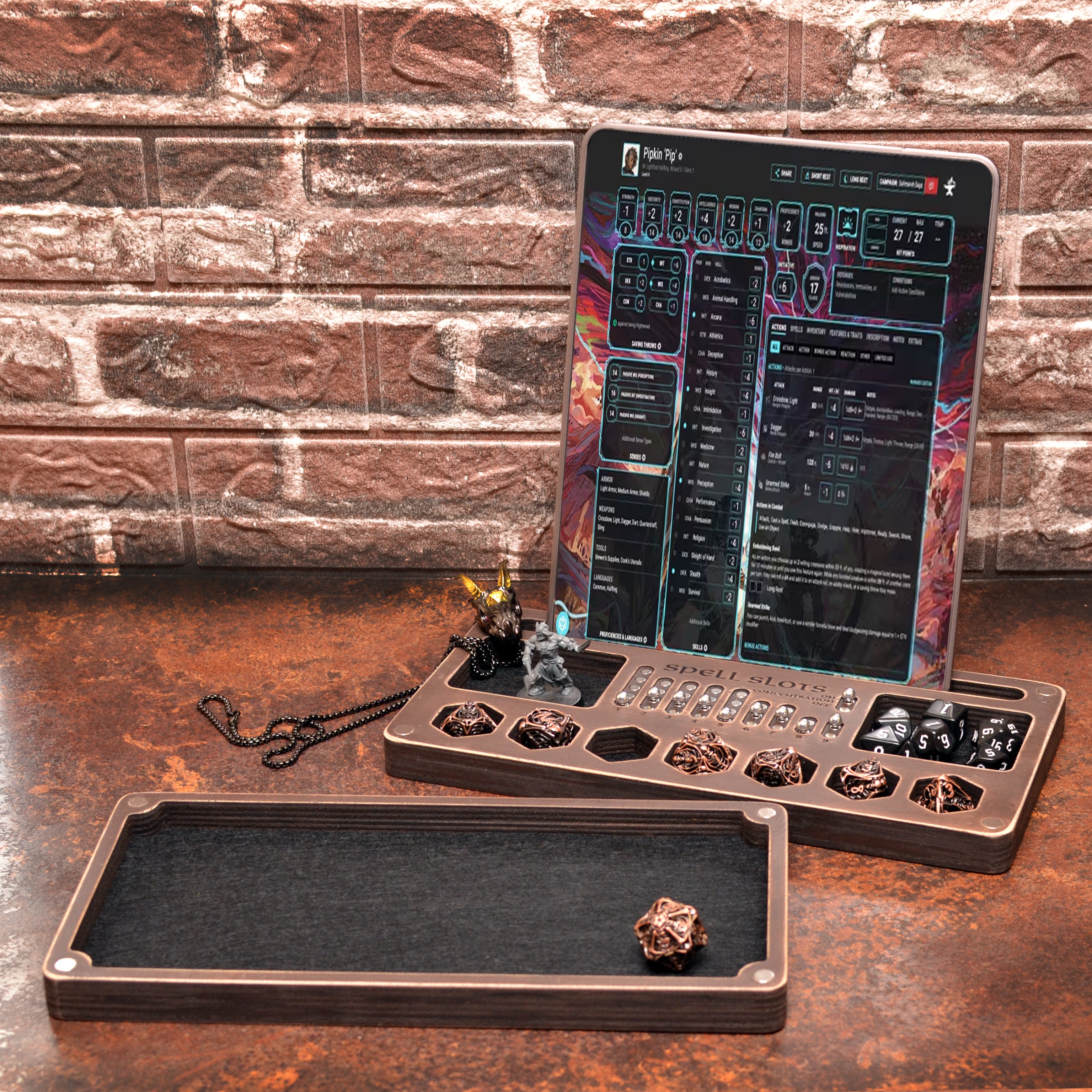 Personalized Wooden Dice Box with Magnetic Spell Slot Tracker for DnD