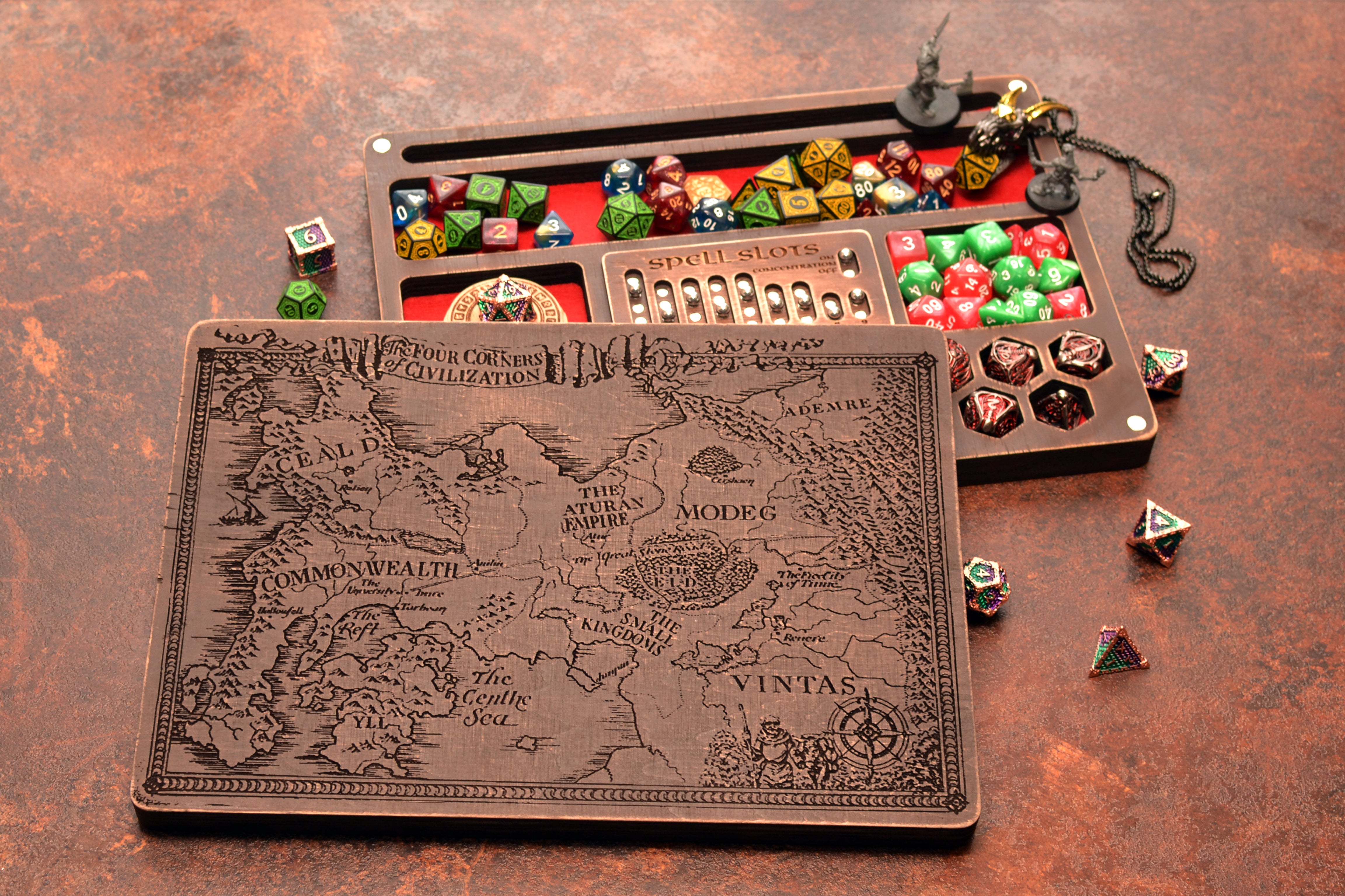 Personalized Dice Box with Magnetic Spell Slot Tracker: DnD Dice Organizer
