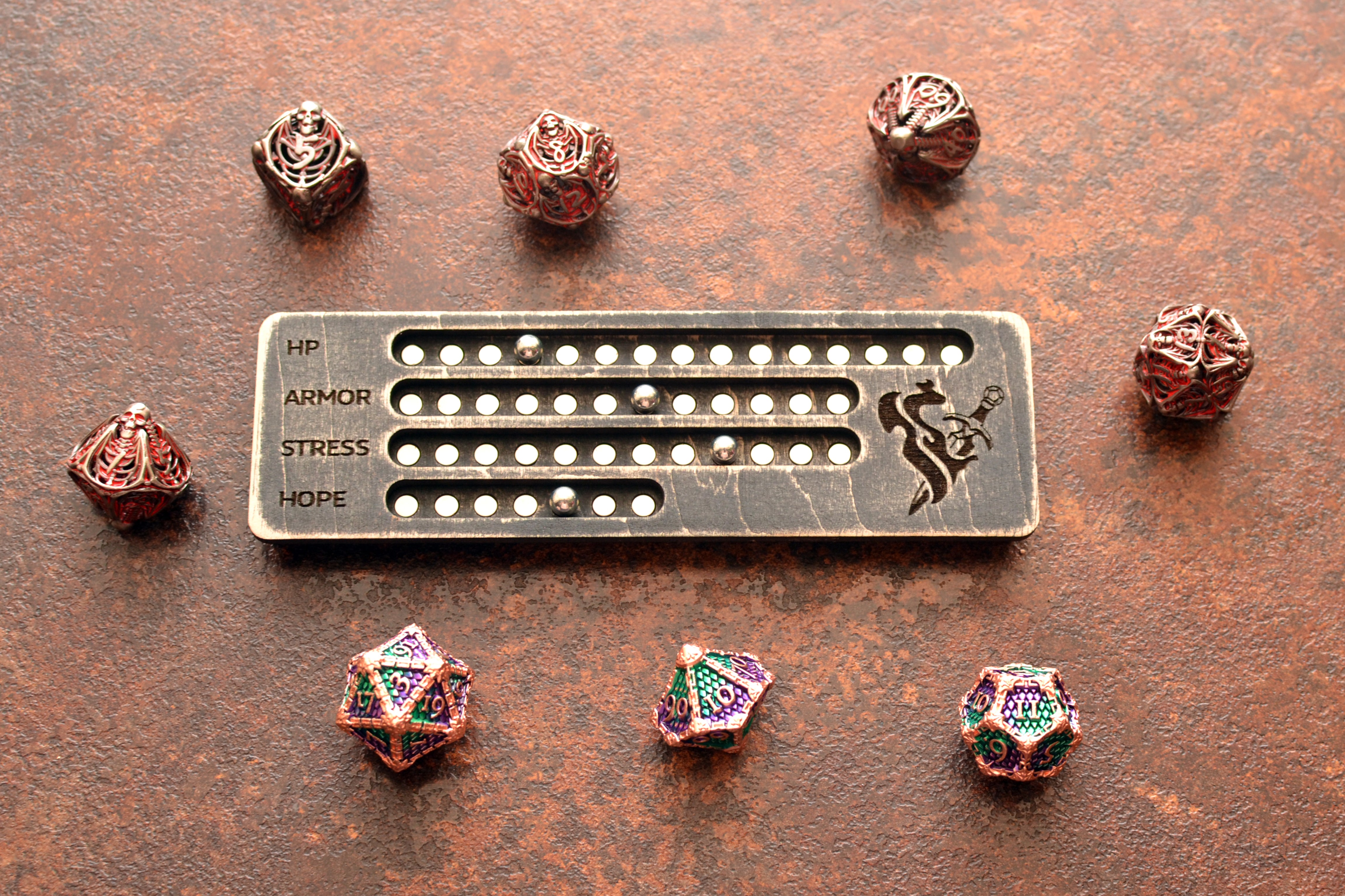 Daggerheart Magnetic Tracker 4 rows of (15,12,12,7) magnets