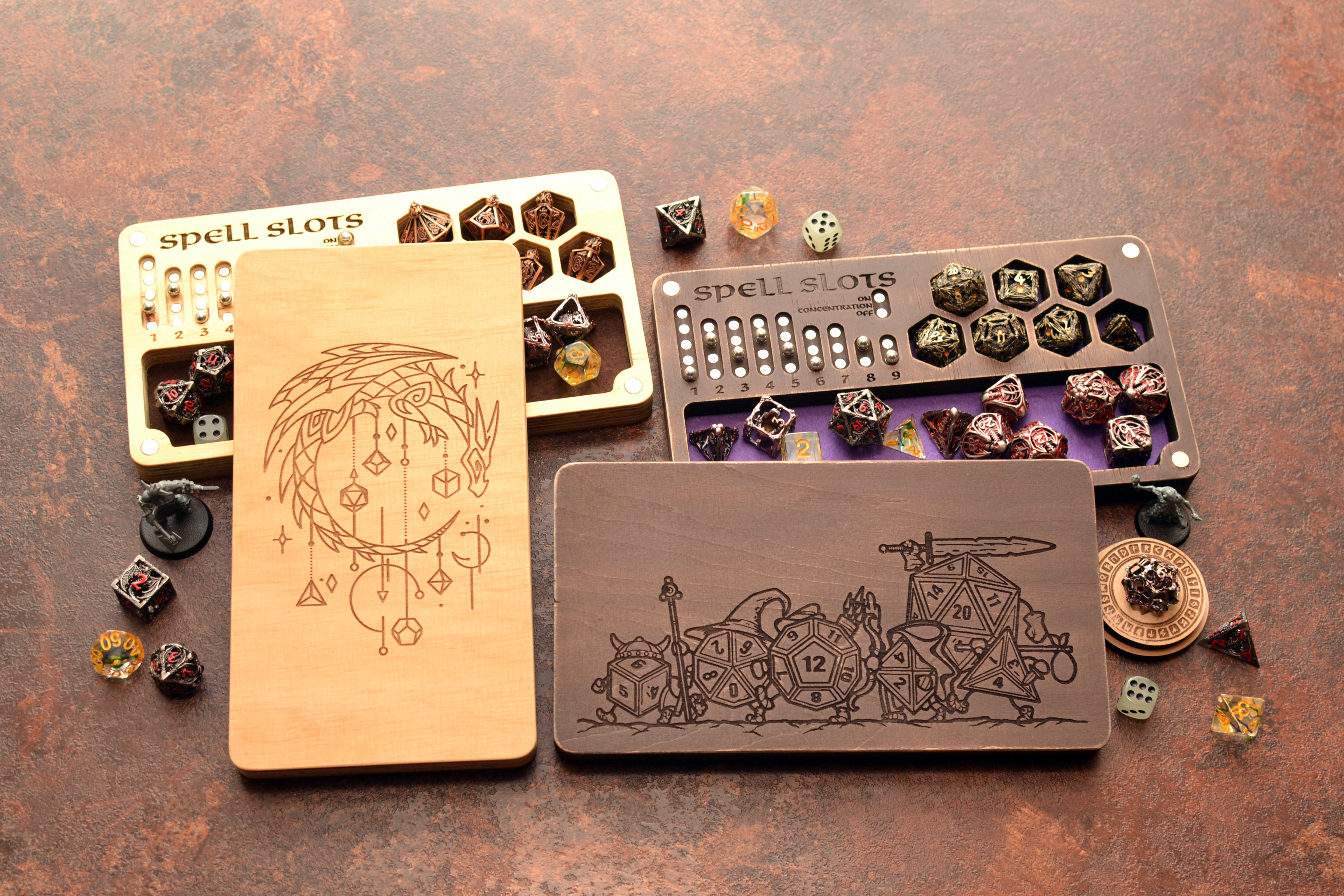 Personalized Wooden DnD Dice Vault with Magnetic Spell Tracker