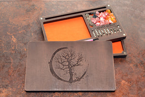 Dungeons and Dragons. D&D Dice Tray and Dice Holder - Wooden Tablet Box with Magnetic Spell Slot Tracker.