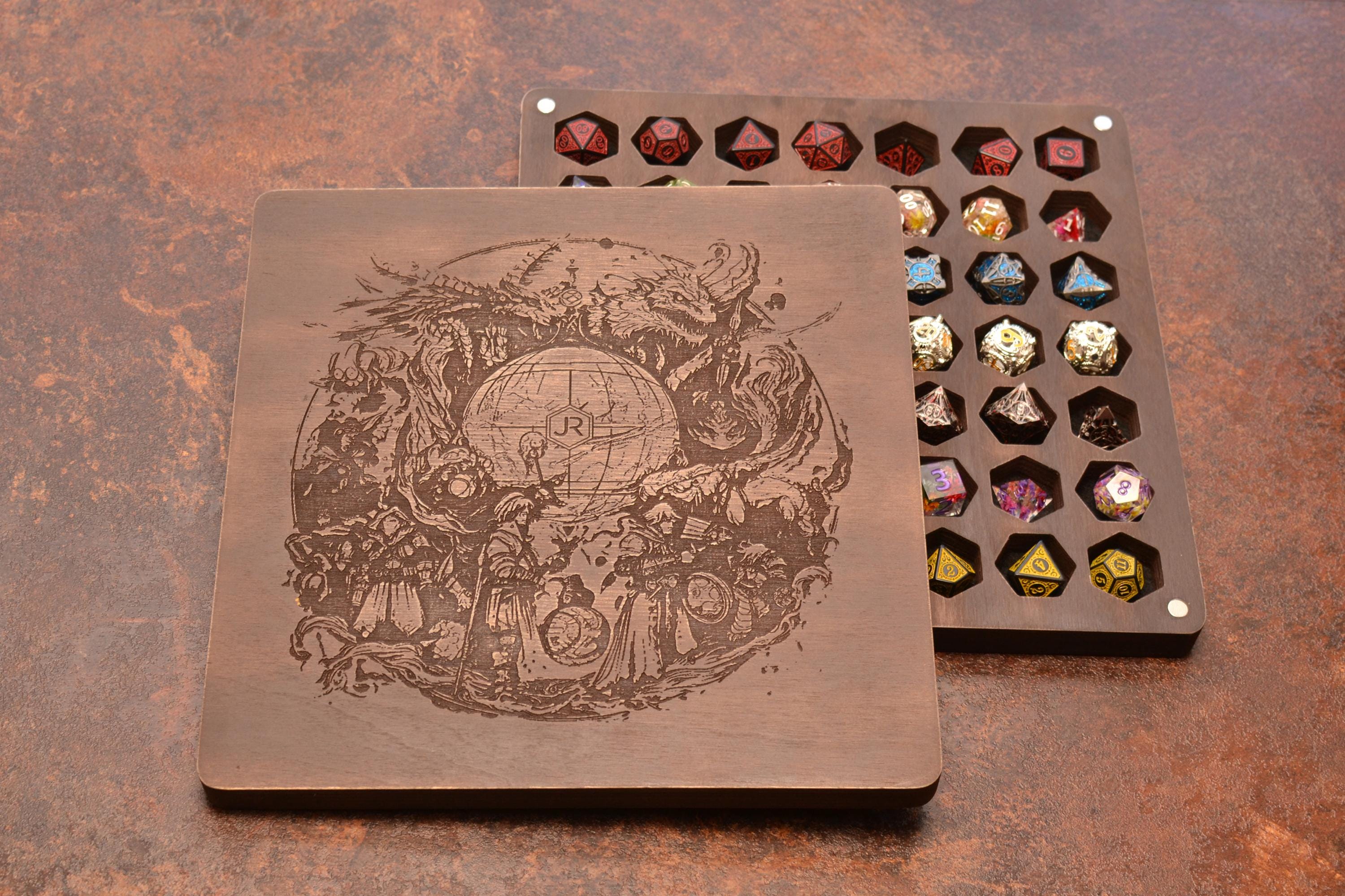 Dungeons and Dragons. DnD. Dice holder 7 set, Personalized Dice Box. Custom dice tray. Wood Dice Storage.