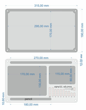Dungeons and Dragons. D&D Dice Tray and Dice Holder - Wooden Tablet Box with Magnetic Spell Slot Tracker.