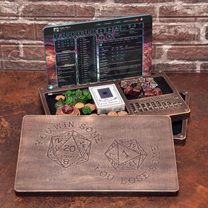 Dungeons and Dragons. D&D Dice Tray and Dice Holder - Wooden Tablet Box with Magnetic Spell Slot Tracker.