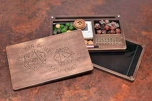 Dungeons and Dragons. D&D Dice Tray and Dice Holder - Wooden Tablet Box with Magnetic Spell Slot Tracker.