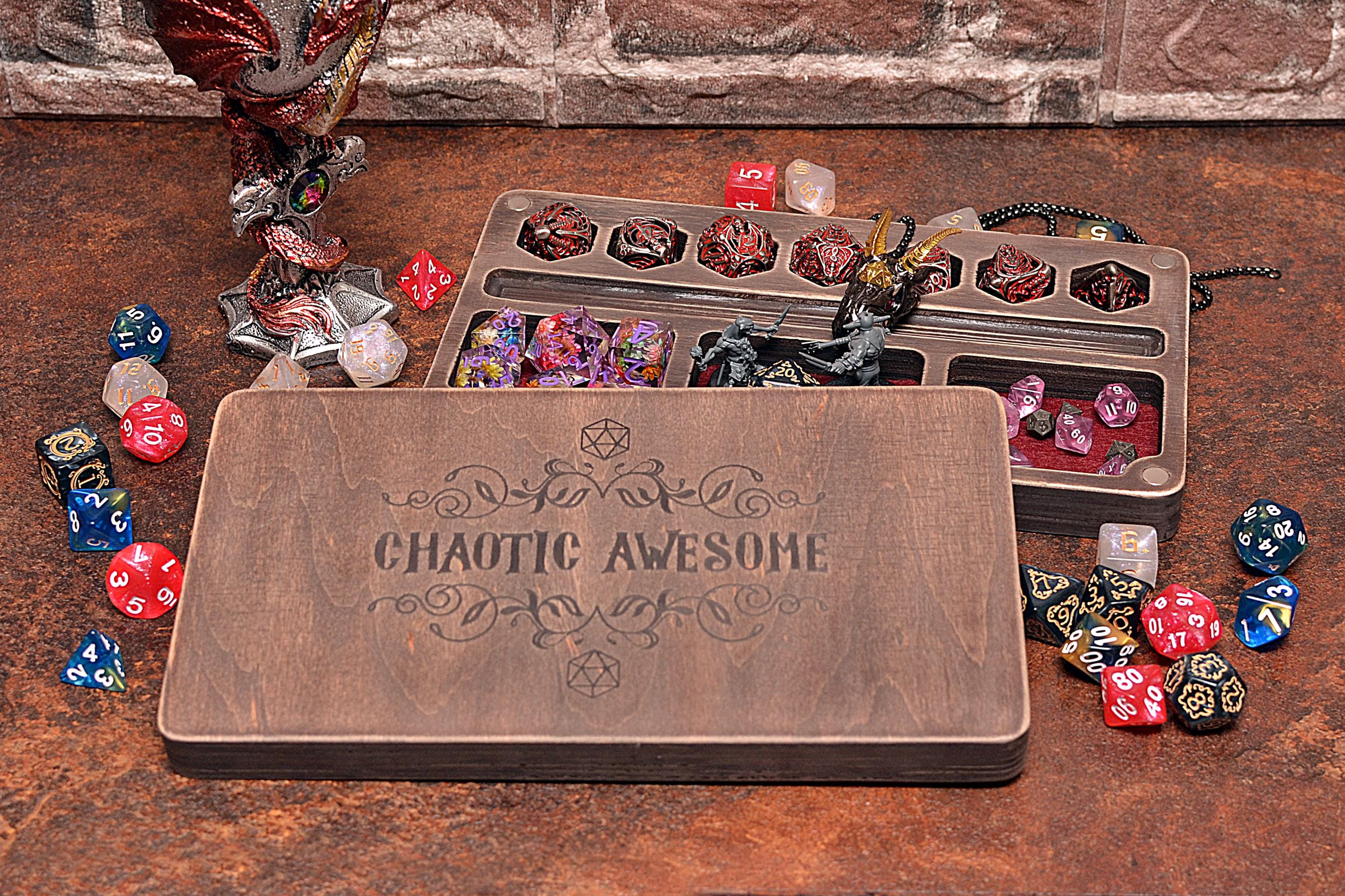 Dungeons and Dragons. DnD Dice Box . Wood Dice Storage. Separate cells for expensive or metal stones. Magnetic Spell Slot Tracker.