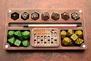 Dungeons and Dragons. DnD Dice Box . Wood Dice Storage. Separate cells for expensive or metal stones. Magnetic Spell Slot Tracker.
