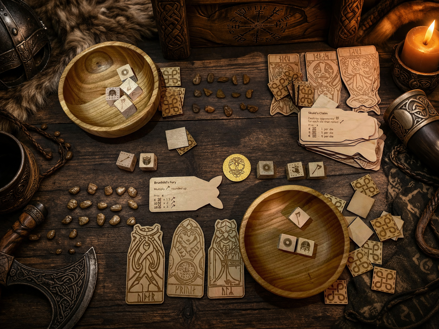 ORLOG - Complete Viking-style Game (40 Gods, 40 tokens, 40 stones, 6x2 Dice,  2 wooden plate, wooden box) Christmas gift.