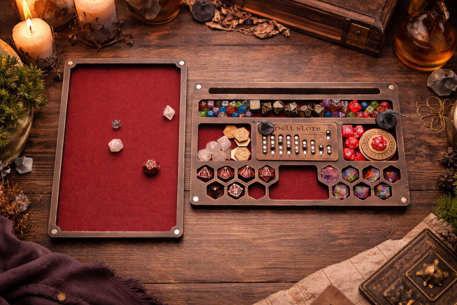 Personalized Dice Box with Magnetic Spell Slot Tracker: DnD Dice Organizer