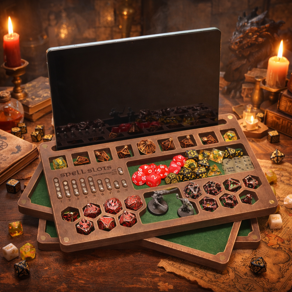 Personalized DnD Dice Box with Magnetic Spell Tracker, Custom dice vault