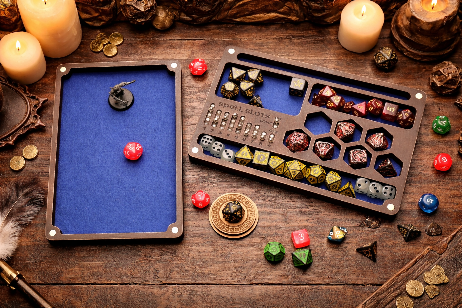 Handcrafted wooden dice box and tray, Dungeons & Dragons fans. Idea as a Wyvern Dice Vault.