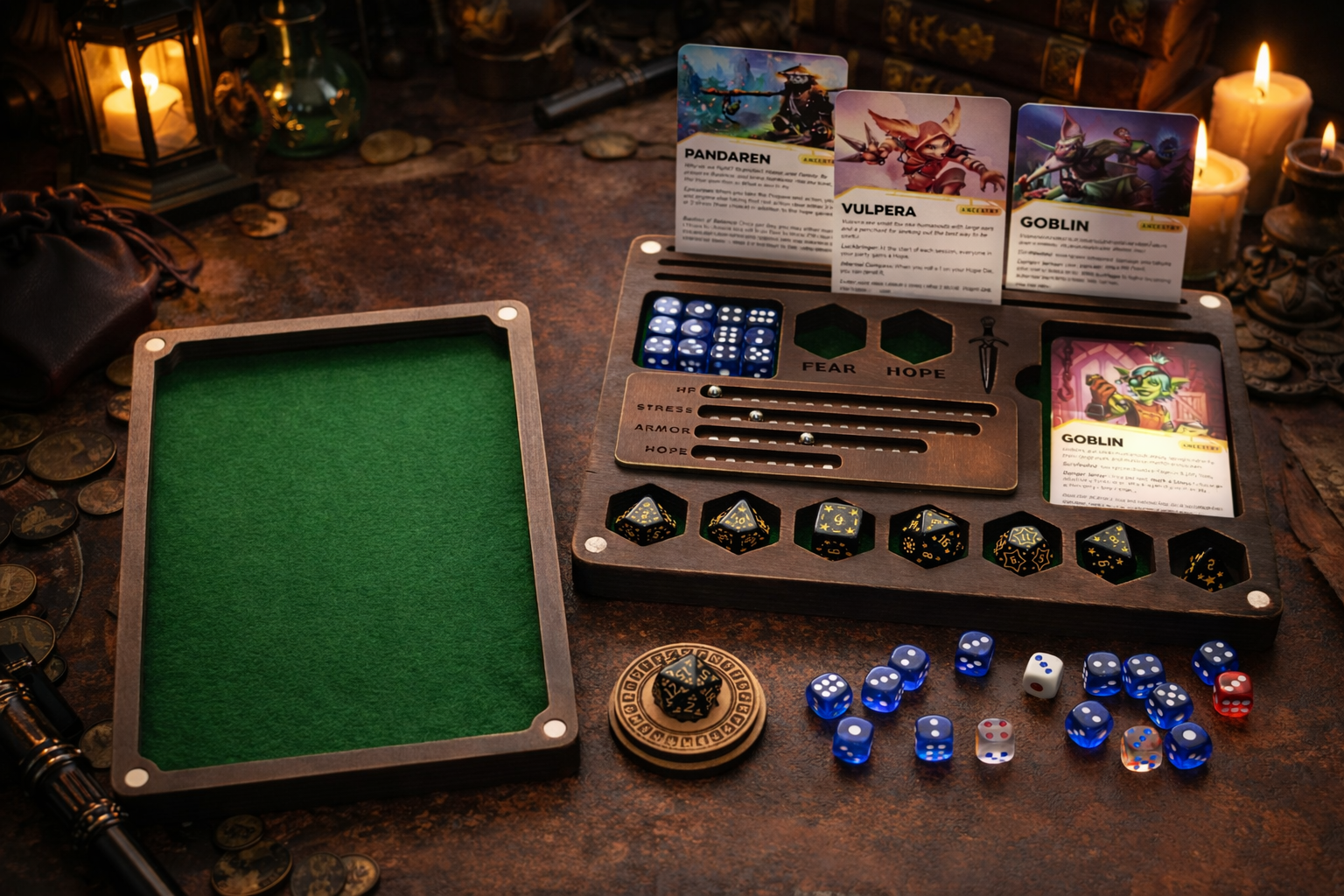 Dice box and tray for Daggerheart with Magnetic Tracker TTRPG