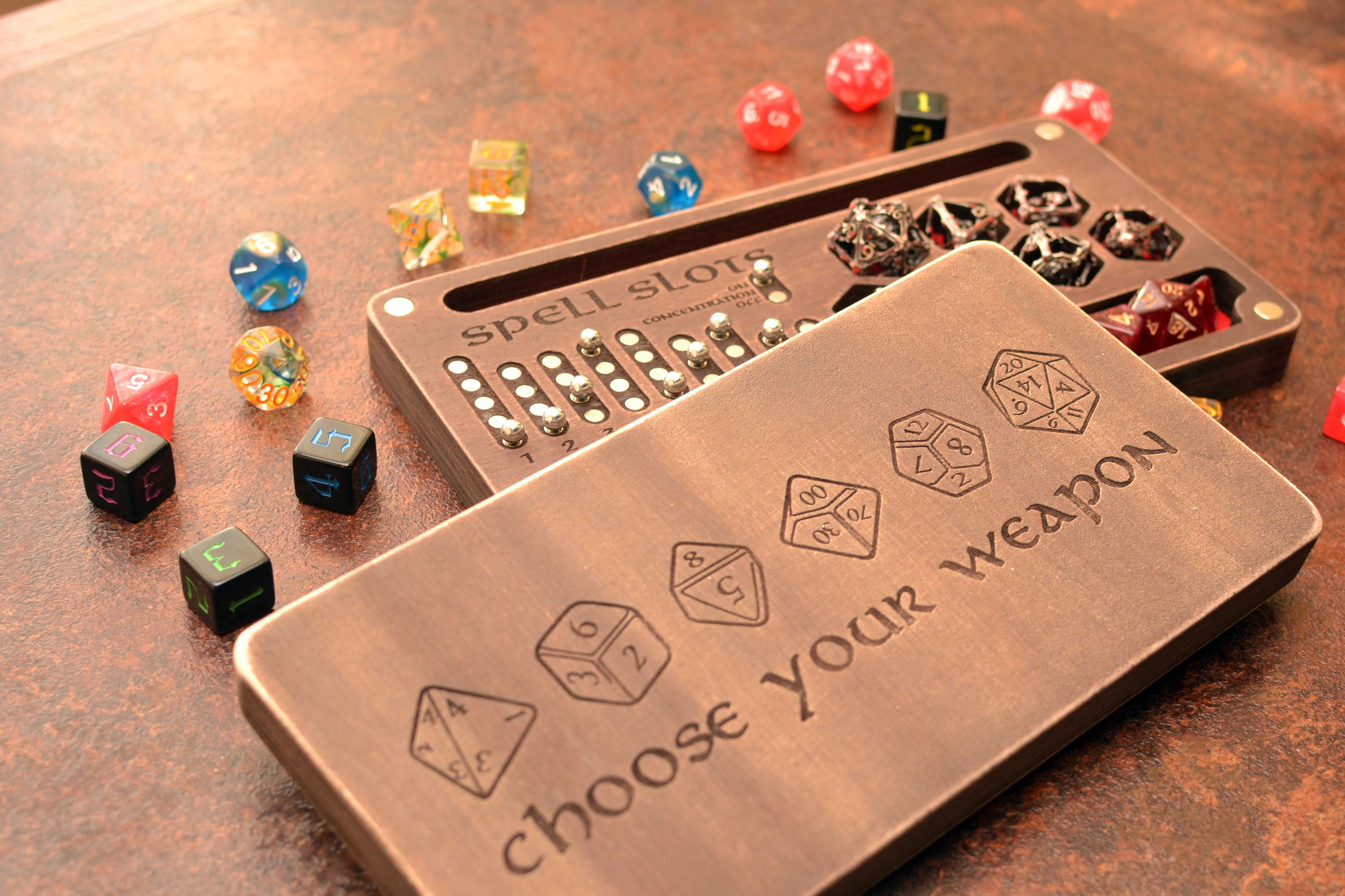 Handcrafted Wyvern Dice Box and Tray: Rustic Wood Storage - Holds 2-3 Dice Sets