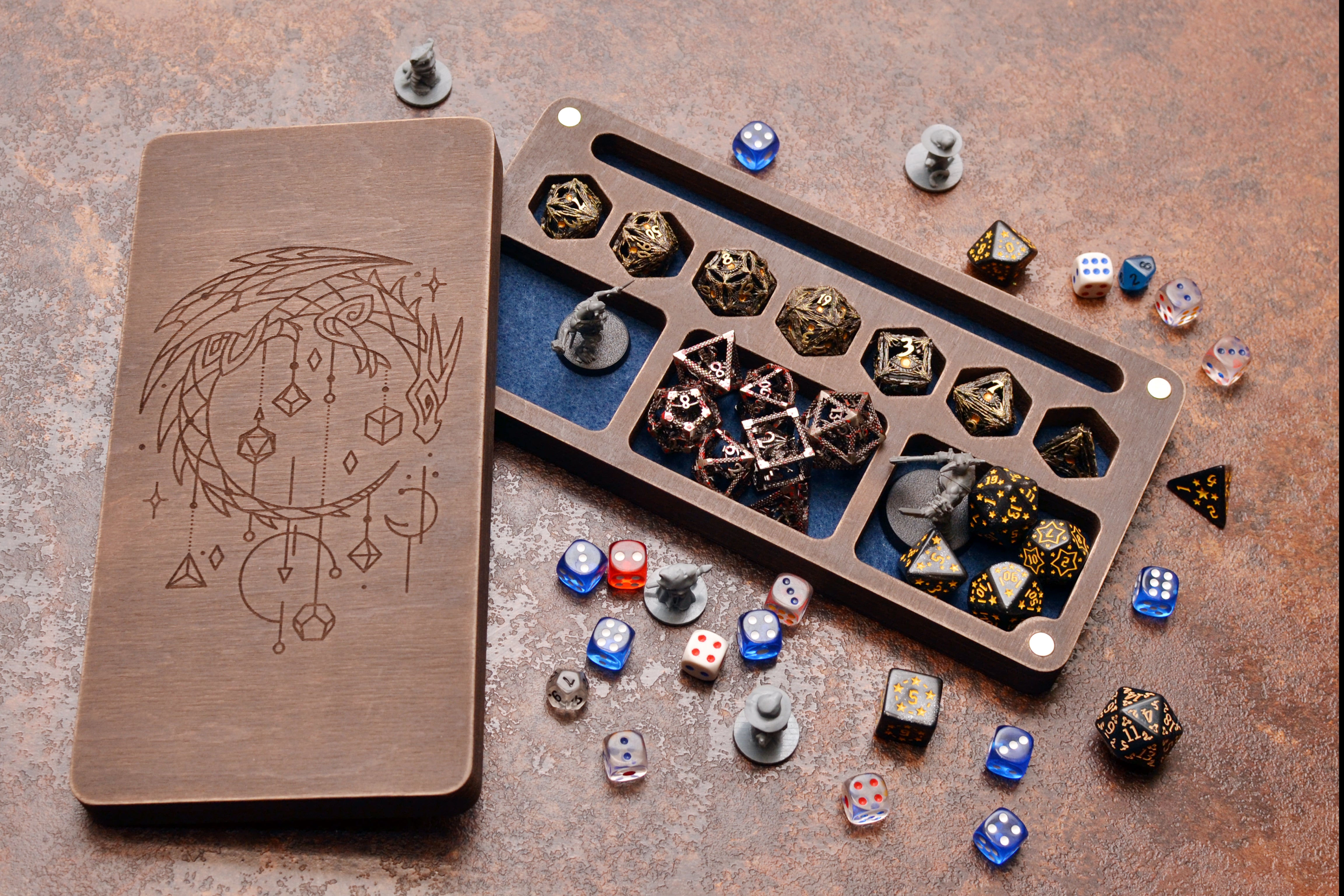 Handmade Wood Dice Box: Dungeons and Dragons Storage with Magnetic Tracker