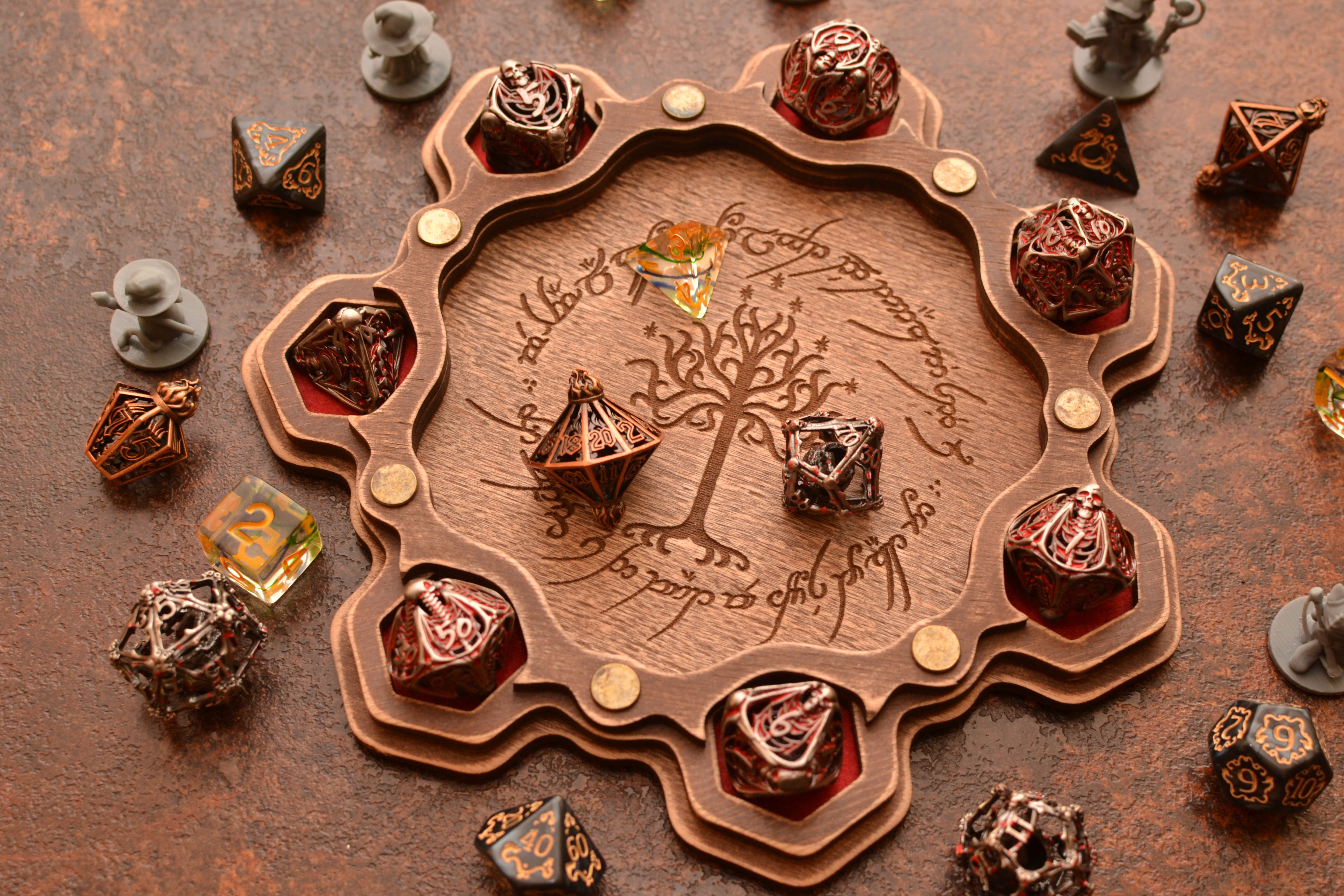 Customizable Dungeons & Dragons Dice Tray, Rustical wood Dnd organizer