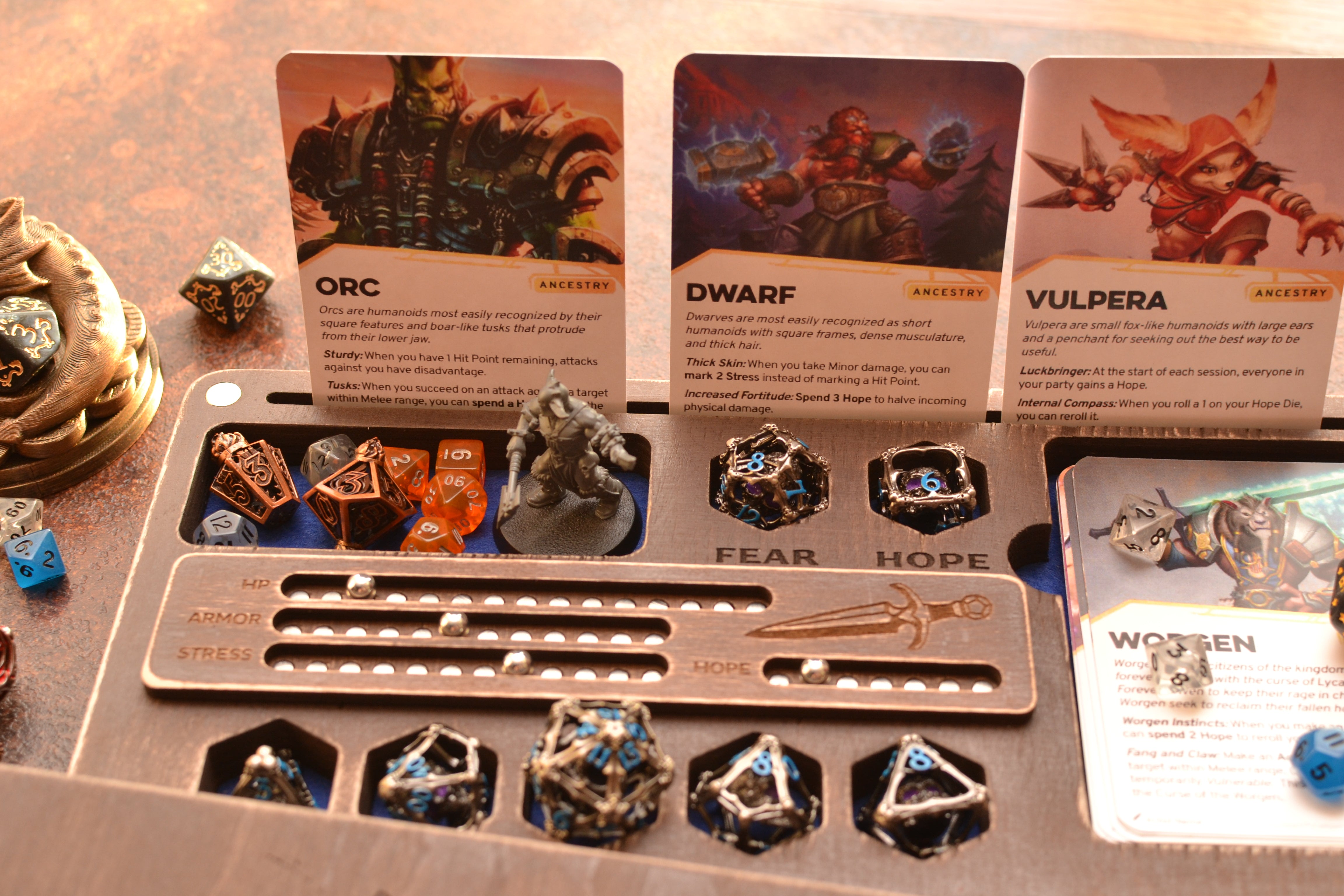 Dice box and tray for Daggerheart. Box with Magnetic Tracker TTRPG