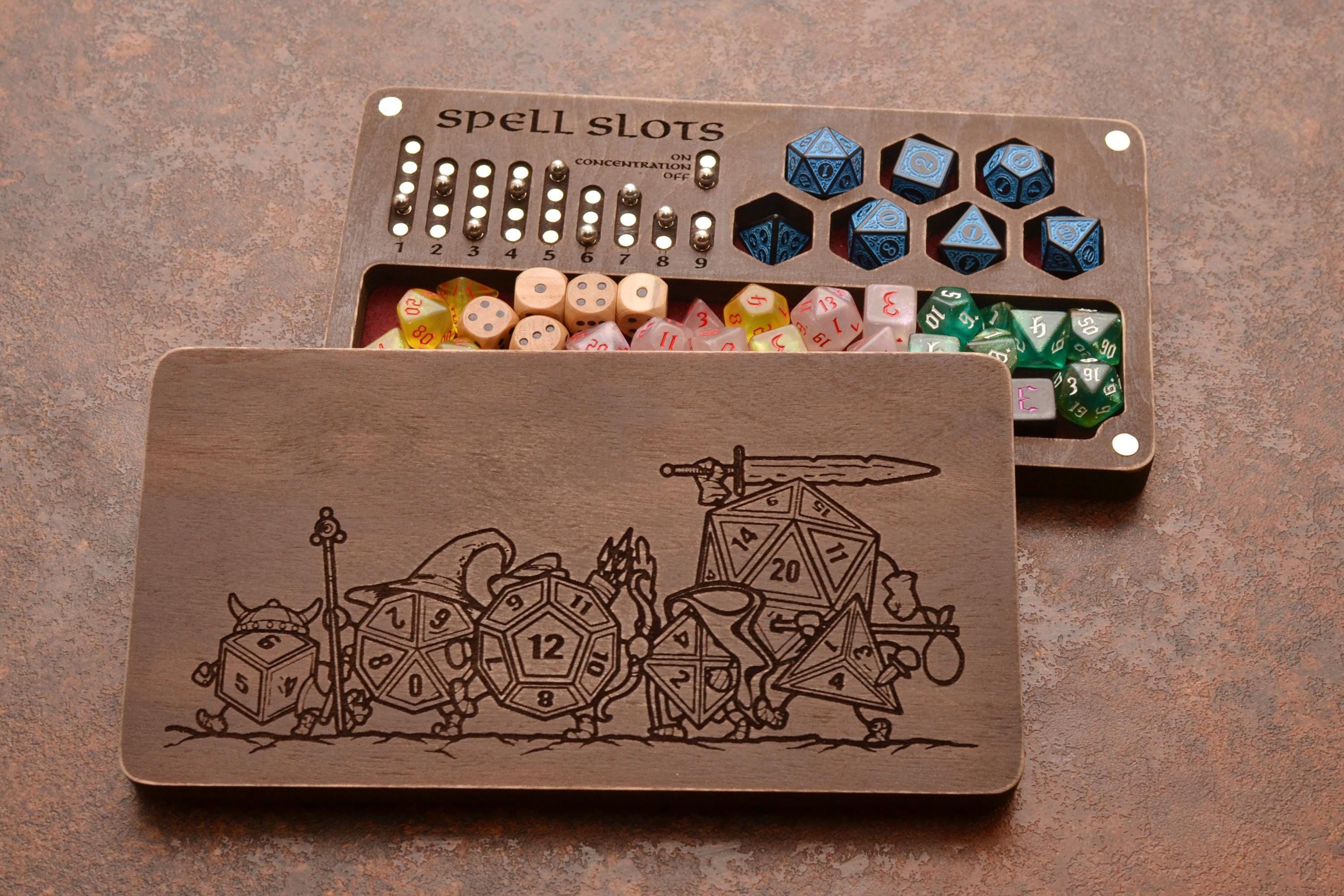 Dice tray. Personalized Box. Magnetic Spell Slot Tracker.